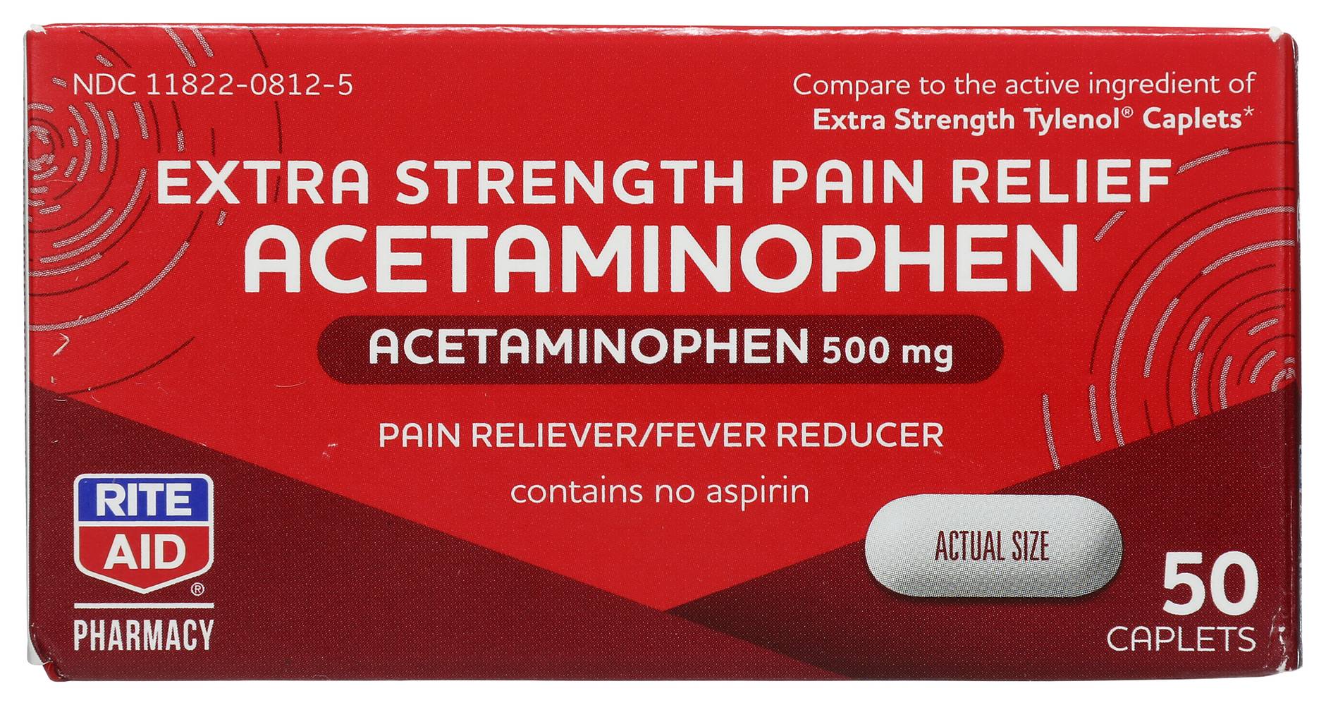 Rite Aid Extra Strength Acetaminophen 500 mg Caplets (50 ct)