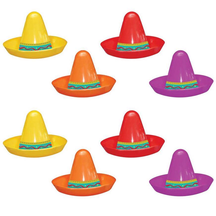 Party City Fiesta Mini Sombreros, Multi Color (8 ct)