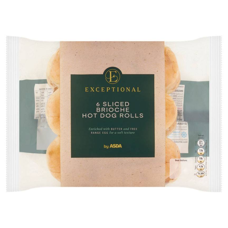 ASDA Exceptional Sliced Brioche Hot Dog Rolls (6 pack)