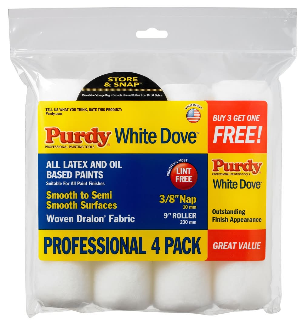 Purdy 4 -Pack 9-in x 3/8-in Nap WhiteDove Smooth Standard Woven Paint Roller Cover