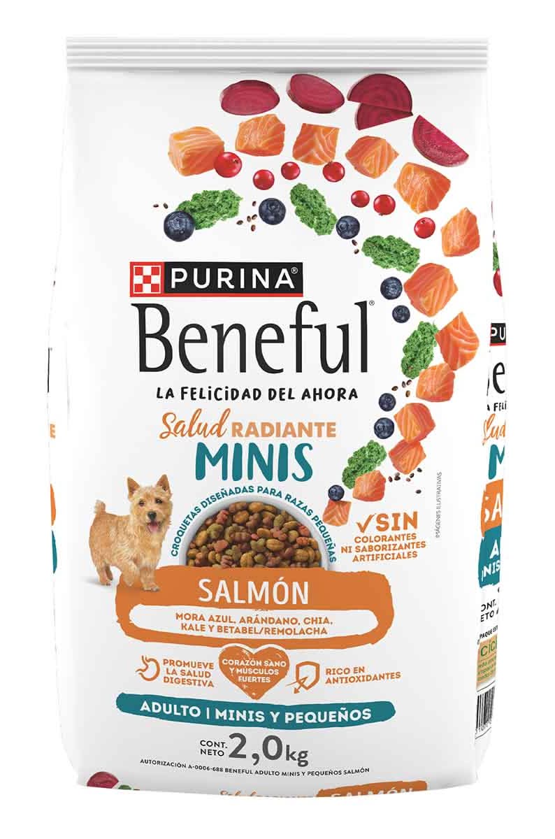 Purina Beneful · Alimento seco para perros, salmón-mora azul-arándano-chía-kale-remolacha, Adultos-Razas Minis-Pequeñas (2 kg)