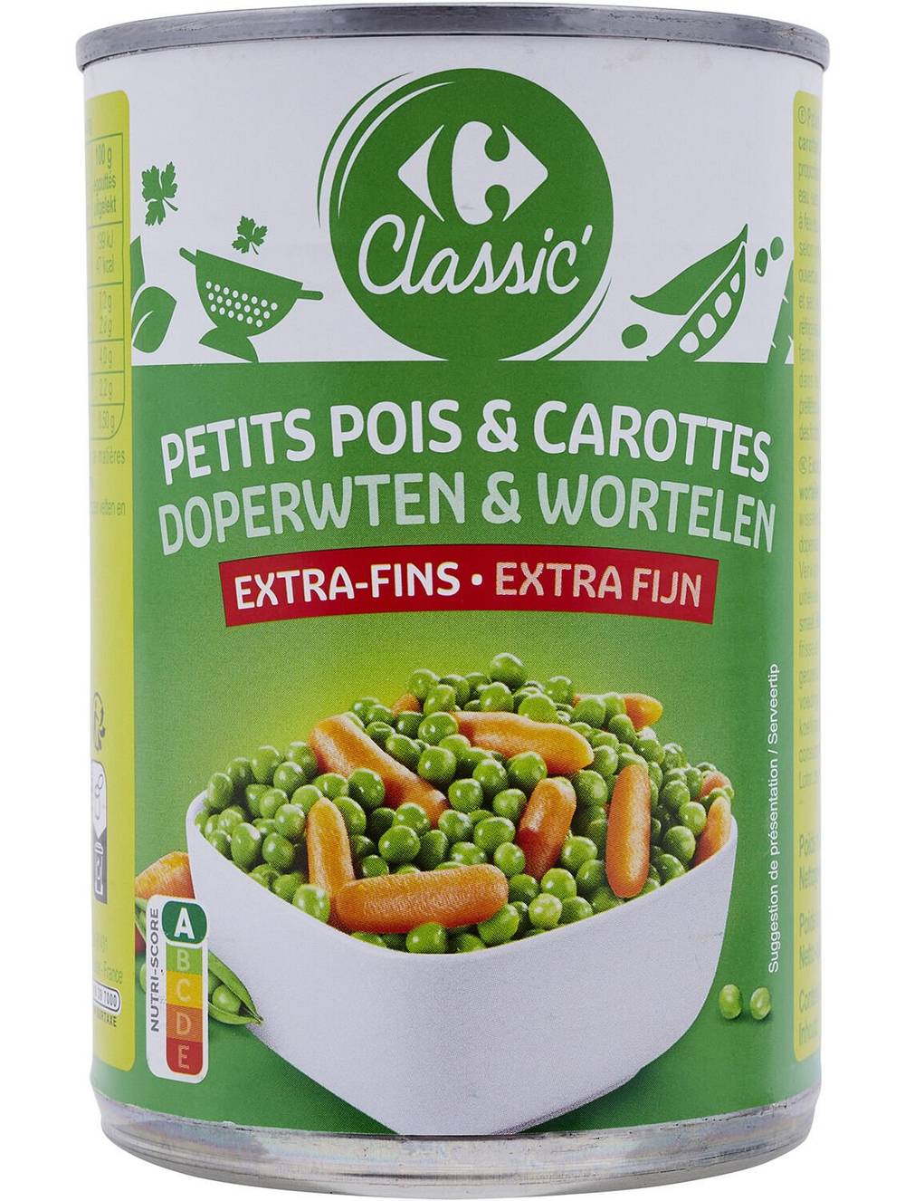 Petits pois et carottes extra-fins CARREFOUR CLASSIC' - la boite de 265g net égoutté