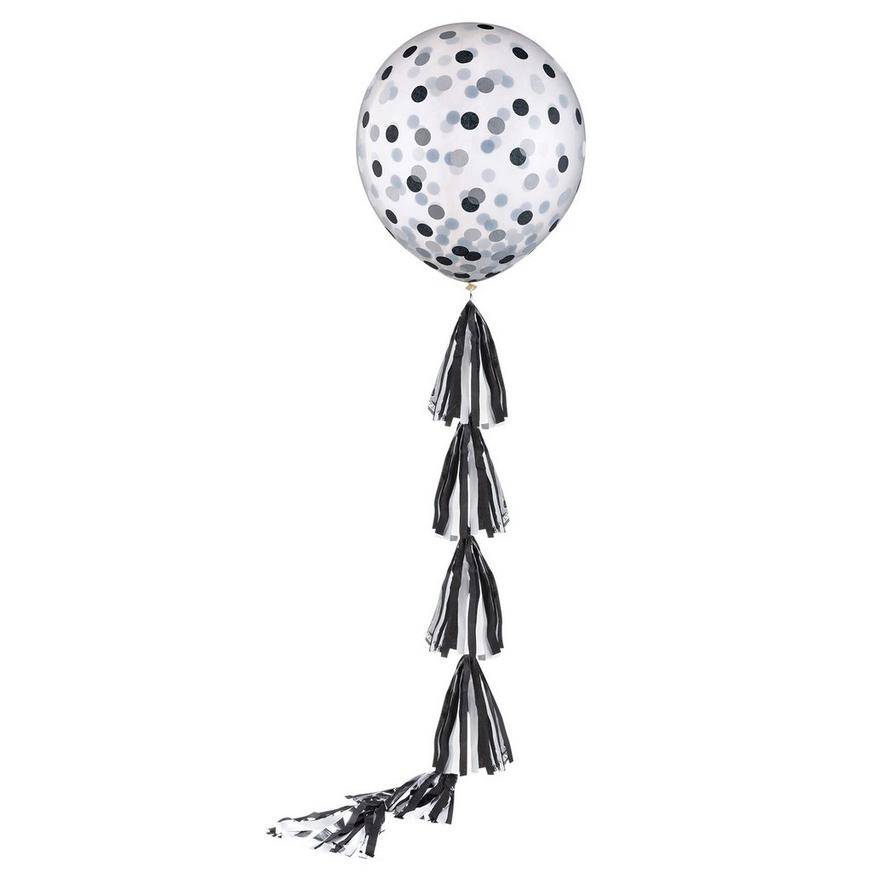 Uninflated 1ct, 24in, White Confetti Latex Balloon with Tassel Tail - School Colors