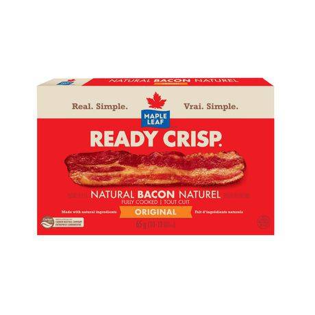 Maple leaf bacon naturel tout cuit en tranches - ready crisp fully cooked natural bacon slices (65 g)