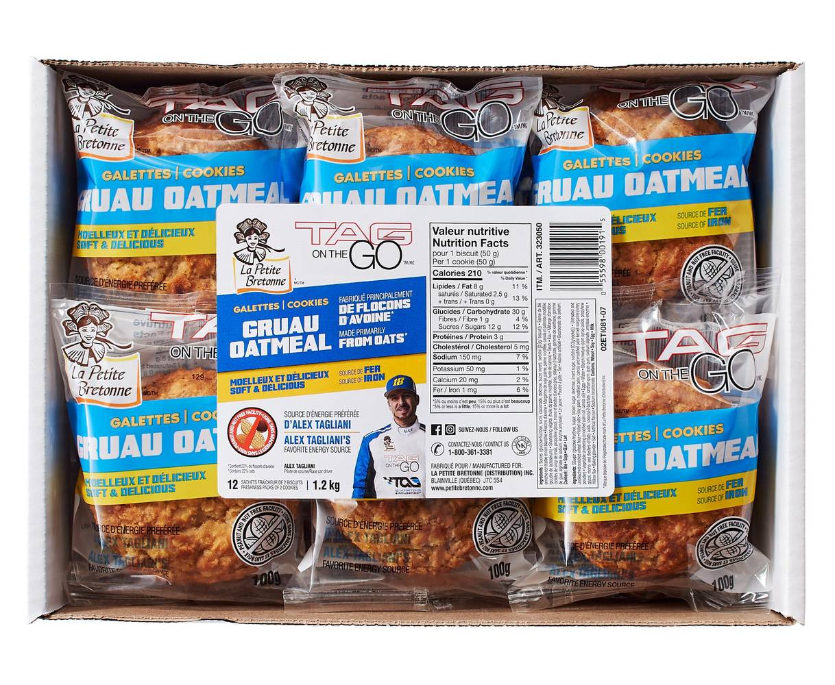 Tag On The Go Galettes Au Gruau, 12 X 100 G / Tag On The Go Oatmeal Cookies, 12 X 100 G