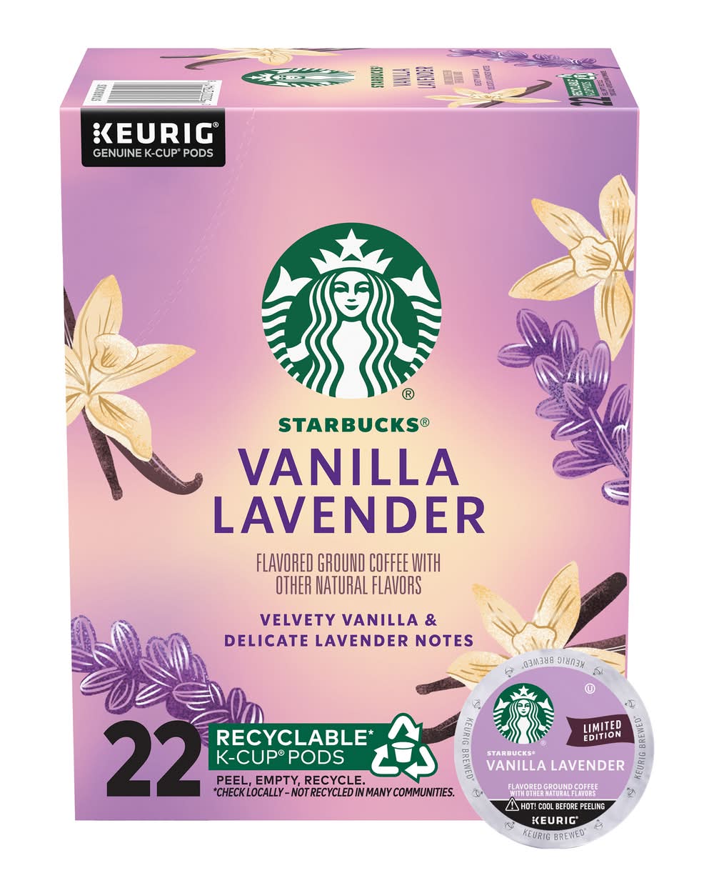 Starbucks K-Cups Light Roast Coffee Pods, Vanilla-Lavender (11 oz, 22 ct)