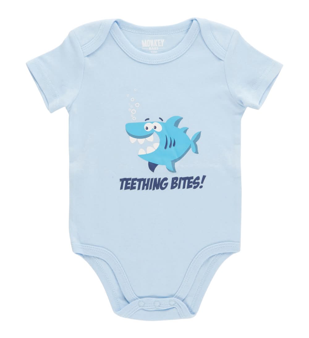 MONKEY BARS Infant Boys' Cool Waves Printed Short Sleeve Onesie, 0-24 Month (6-9M, Lt Blue SC1)