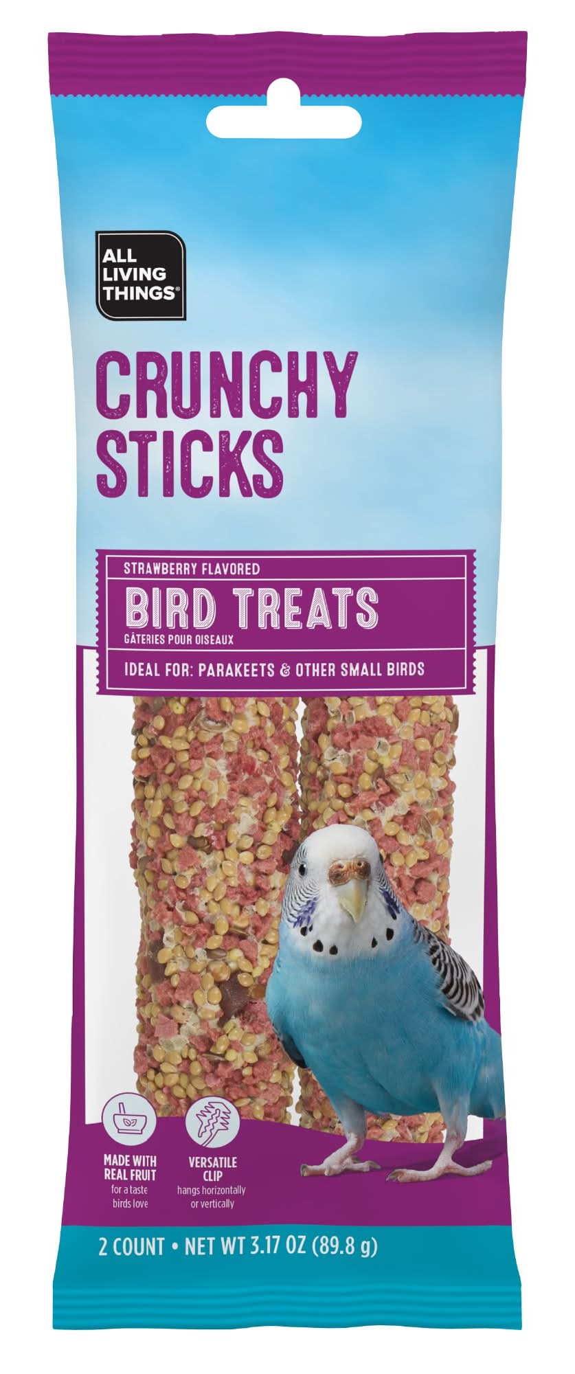 All Living Things® Crunchy Sticks - Strawberry Flavored Bird Treats for Parakeets (Size: 2 Count)