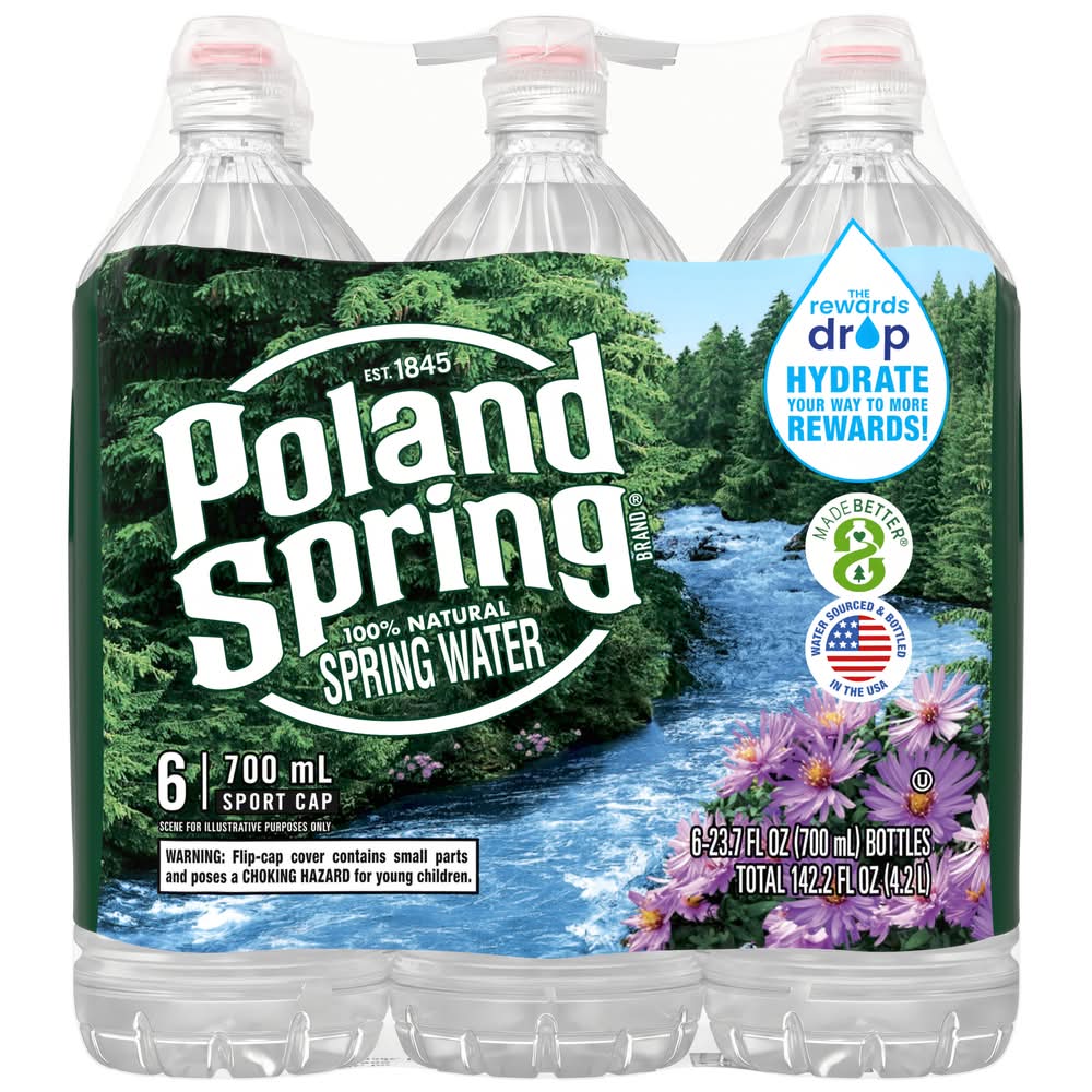 Poland Spring 100% Natural Spring Water With Sports Cap (6 x 23.7 fl oz)