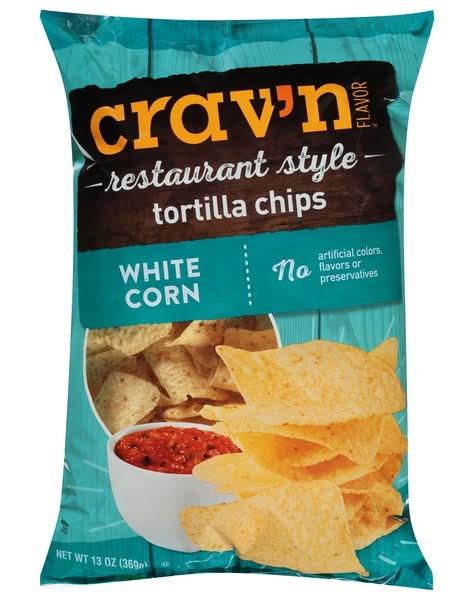 Crav'n Flavor Restaurant Style Tortilla Chips, White Corn (13 oz)