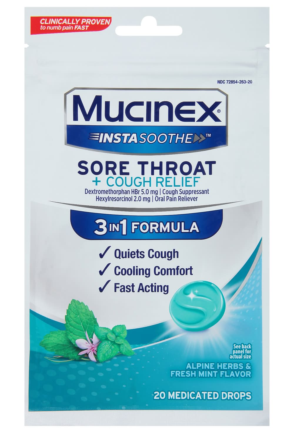 Mucinex Sore Throat + Cough Relief Fresh Mint Flavor Medicated Drops (2.2 oz)