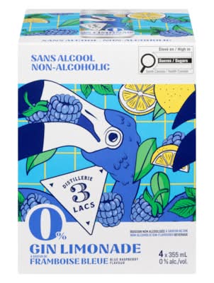 Distillerie 3 Lacs Boisson Non Alcoolisée À Saveur De Gin 0% Gin Limonade À Saveur De Framboise Bleue / Non-Alcoholic Gin-Flavoured Beverage 0% Gin Limonade Blue Raspberry Flavour 355.0 ML