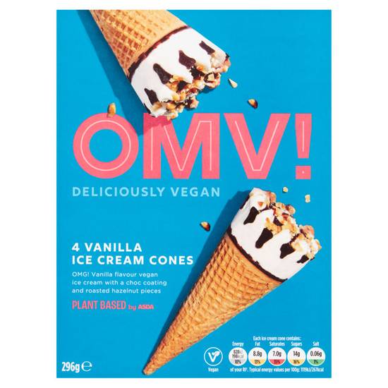 Asda Plant Based OMV! 4 Vanilla Ice Cream Cones 296g