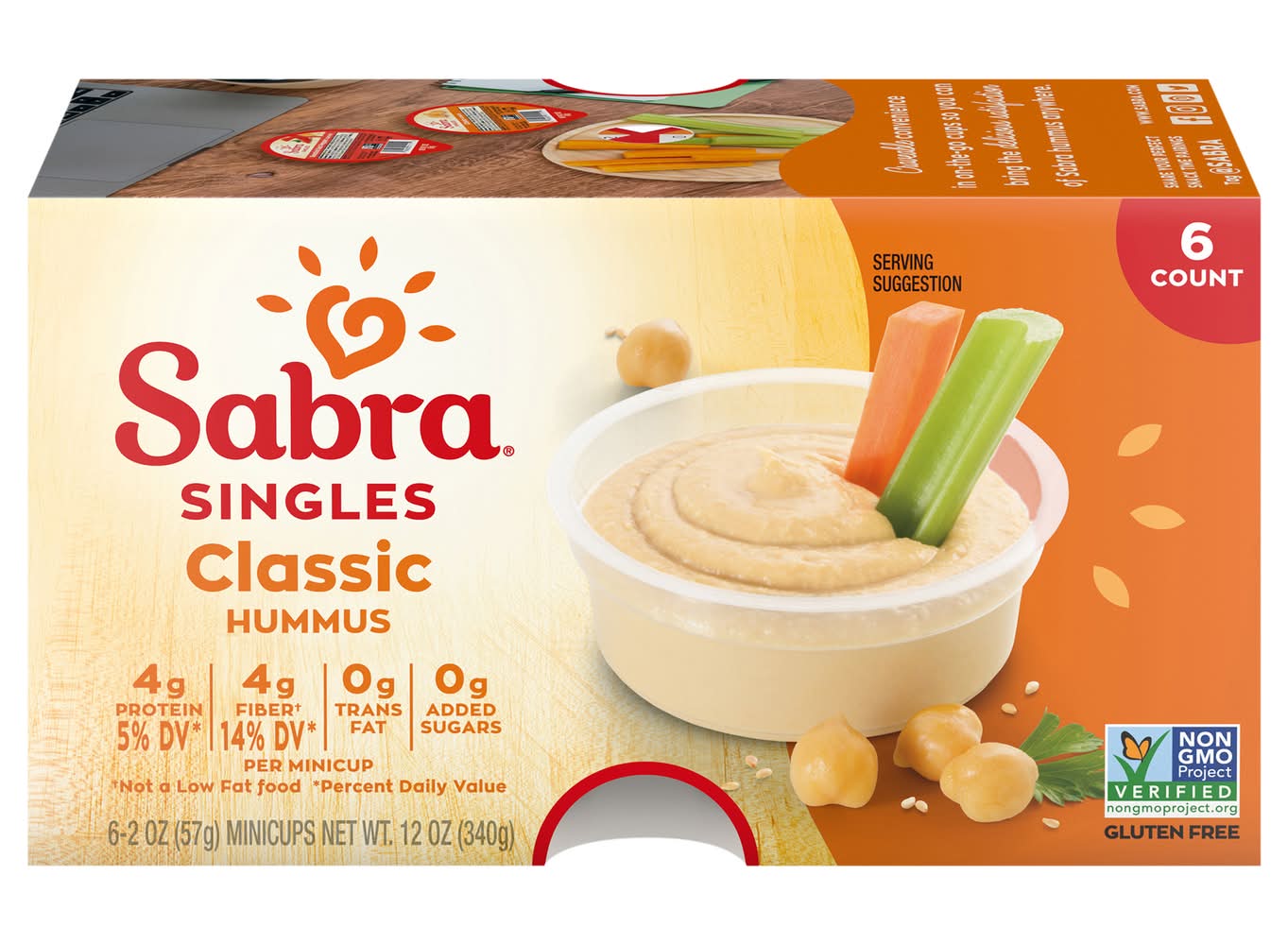 Sabra Singles Classic Hummus (6 x 2 oz)