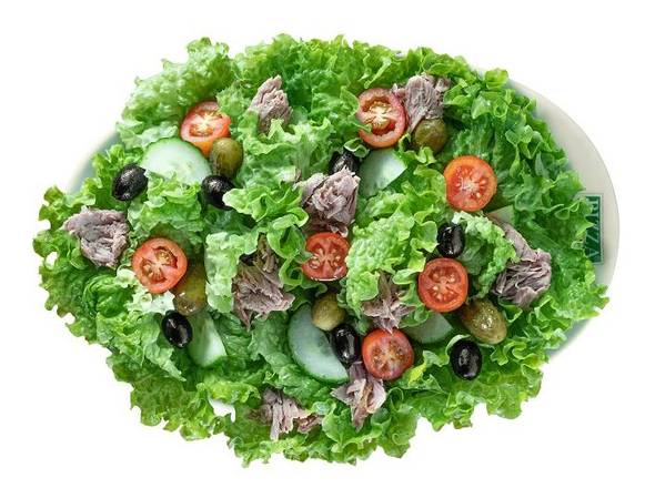 Salade Niçoise : Salade verte, tomates, olives, thon et cornichons.