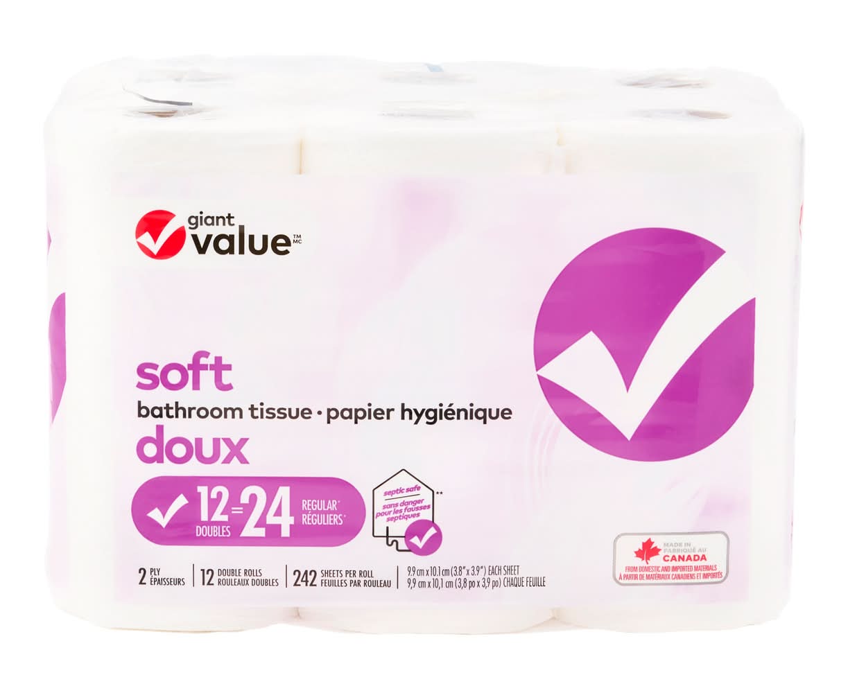 Giant Value Soft Bathroom Tissue Rolls, 3.8x3.9 in (12 ct)