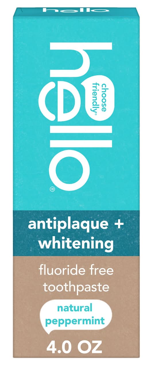 Hello Antiplaque & Whitening Fluoride Free Toothpaste, Natural Peppermint (4 oz)