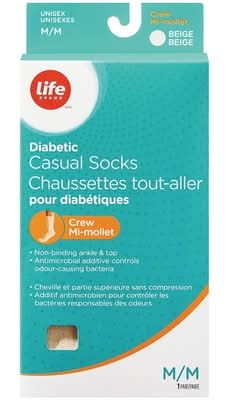 Life Brand Diabetic Casual Crew Socks, Unisex, M, Beige