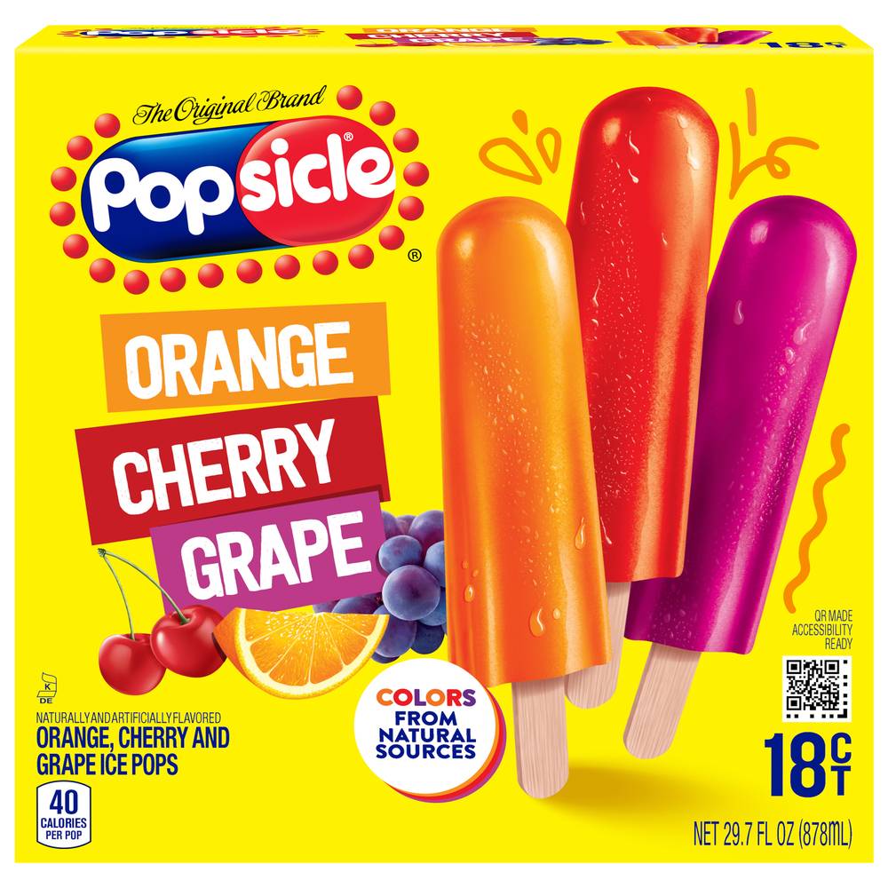 Popsicle Ice Pops, Orange-Cherry-Grape (29.7 fl oz)