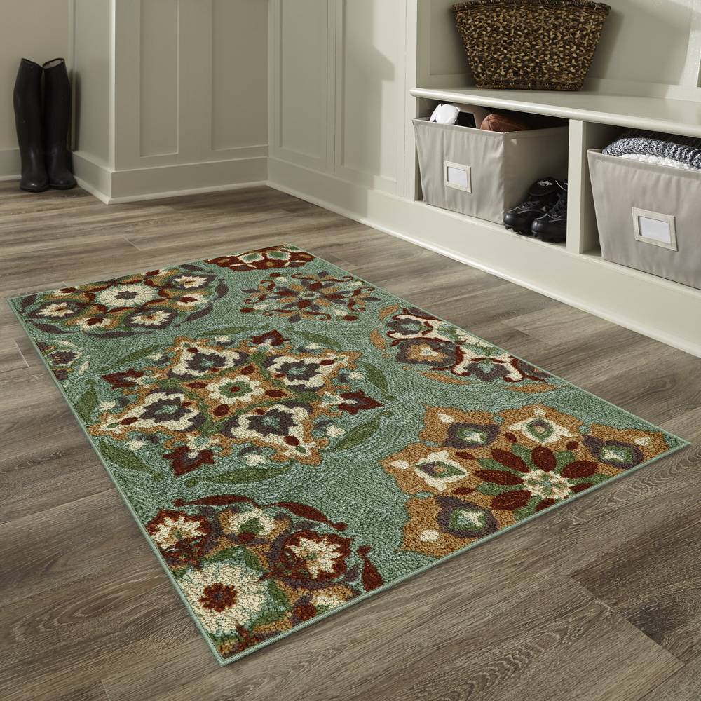 allen + roth 3 X 4 (ft) Blue Indoor Floral/Botanical Machine Washable Throw Rug | B4860606