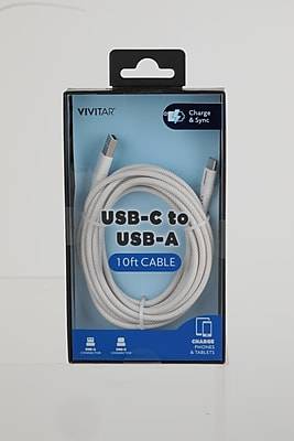 Vivitar USB-C to USB-A Charging Cable, 10 ft., White (STP5001-WHT-T35-12)