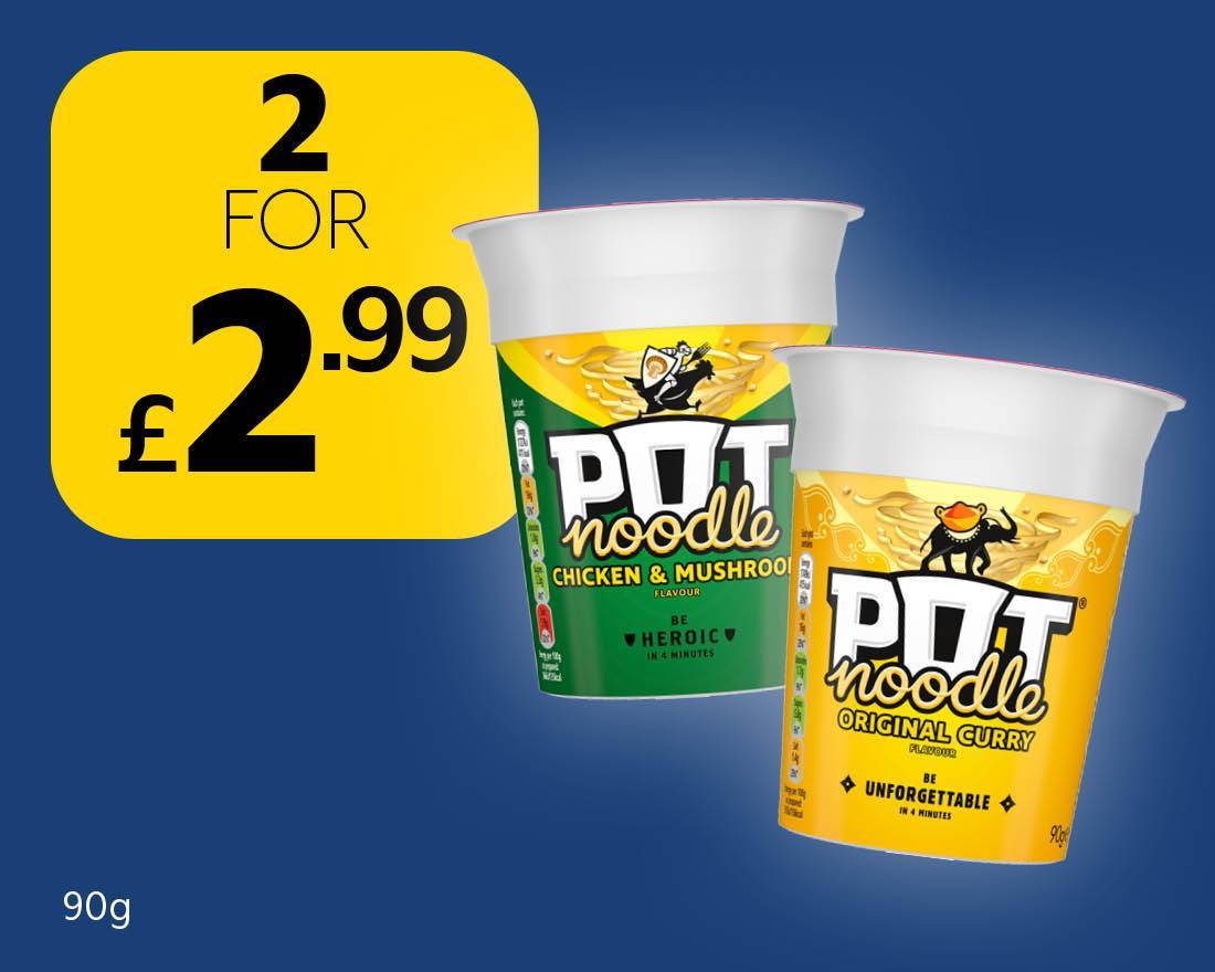 2 x Pot Noodle 90g for £2.99