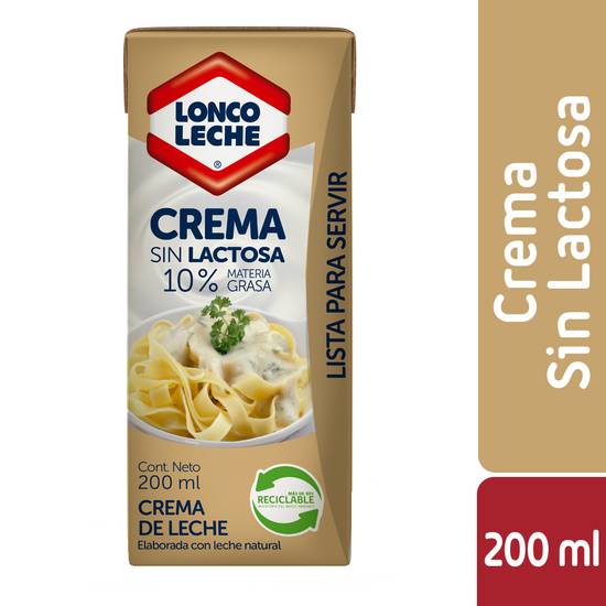 Loncoleche crema lista 10% grasa sin lactosa (caja 200 ml)