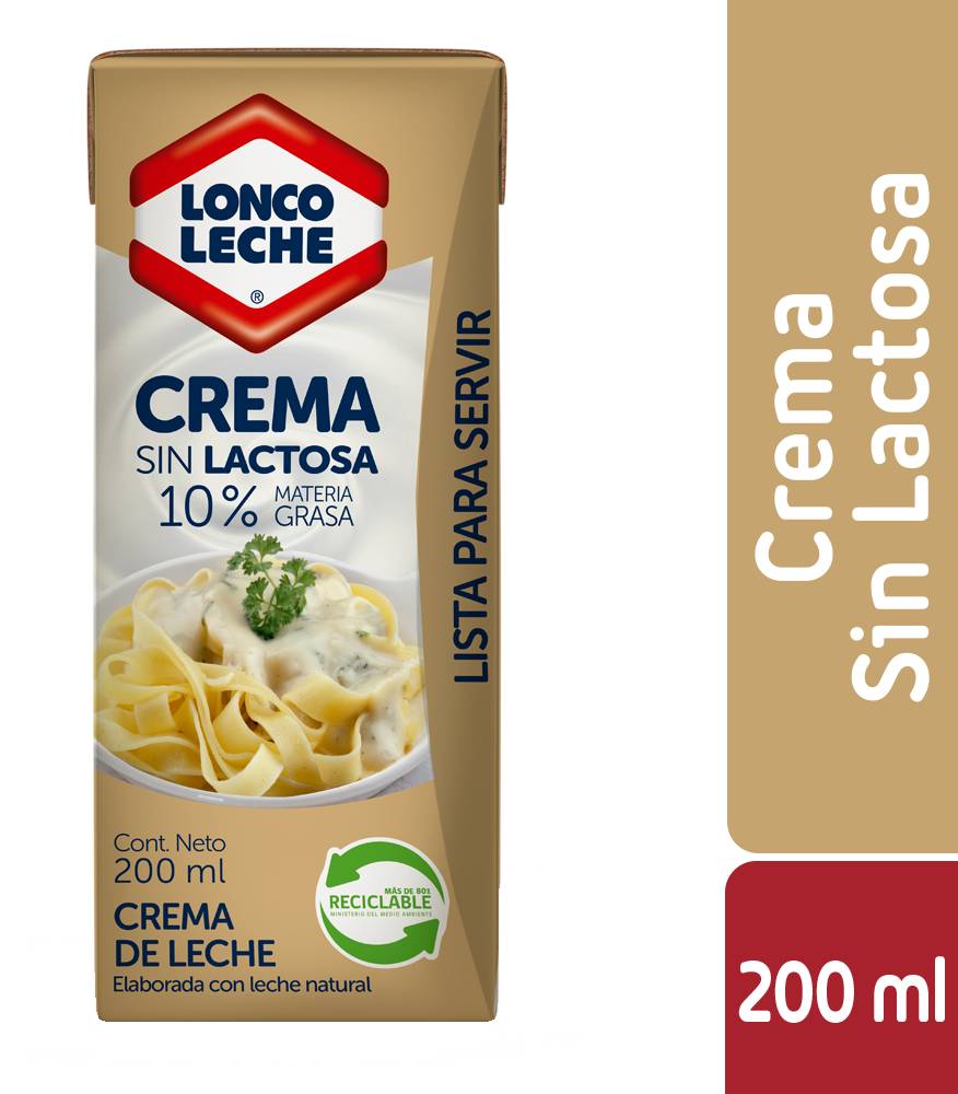 Loncoleche · Crema lista 10% grasa sin lactosa (200 ml)
