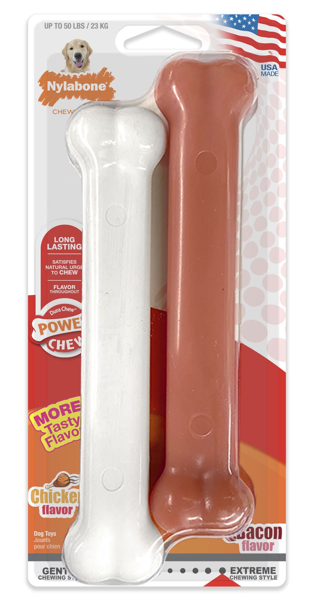 Nylabone Power Chew Chicken/Bacon Dog Toys (5 oz)