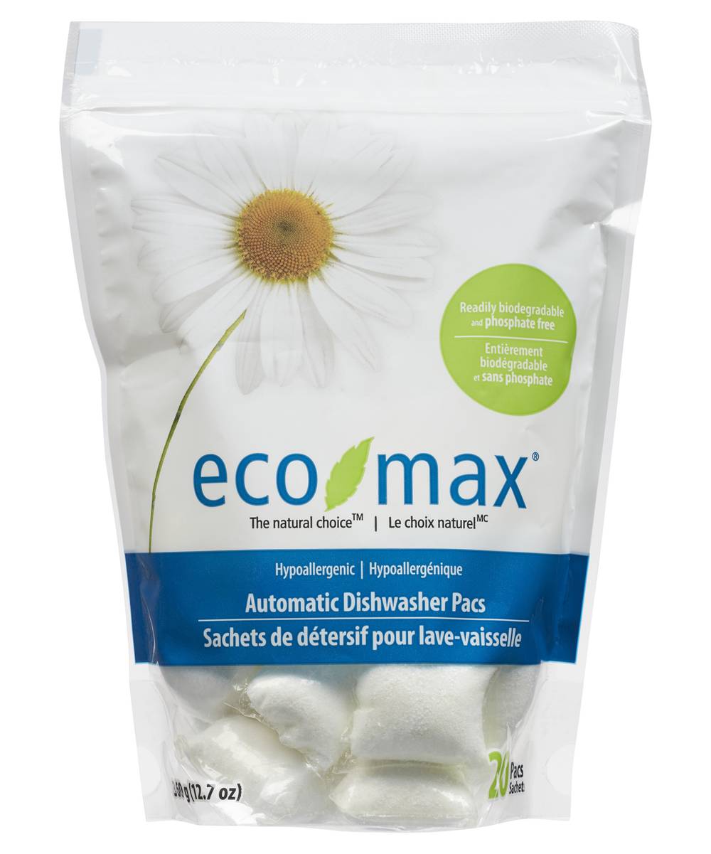 Eco Max Sachets Détersif Pour Lave-Vaisselle Hypoallergénique 397 G / Eco Max Automatic Hypoallergenic Dishwashing Detergent 20 EA