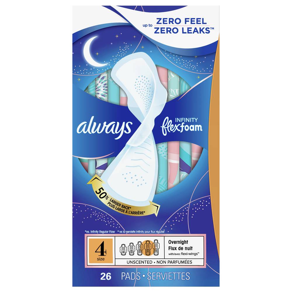 Always Flex Foam Overnight Pads, Size 4 (26 ct)