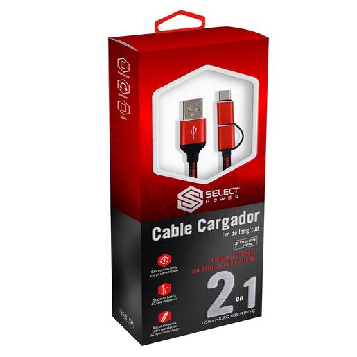 Select power cable cargador usb a micro usb/tipo c (1 pieza)