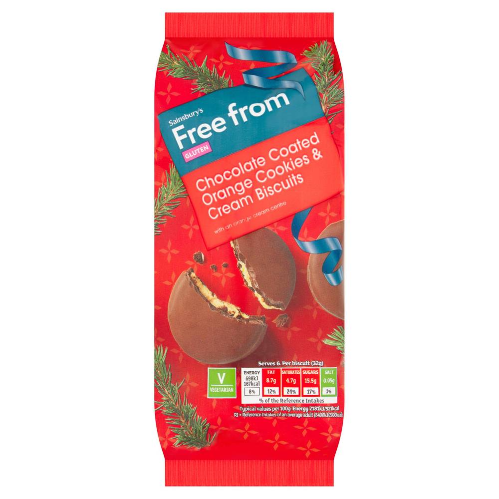 Sainsbury's Free From Chocolate Coated Orange Cookies & Cream Biscuits 192g