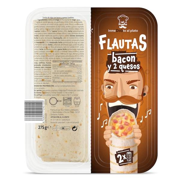 Flautas de Bacon y 2 Quesos al Punto Bandeja 275 G