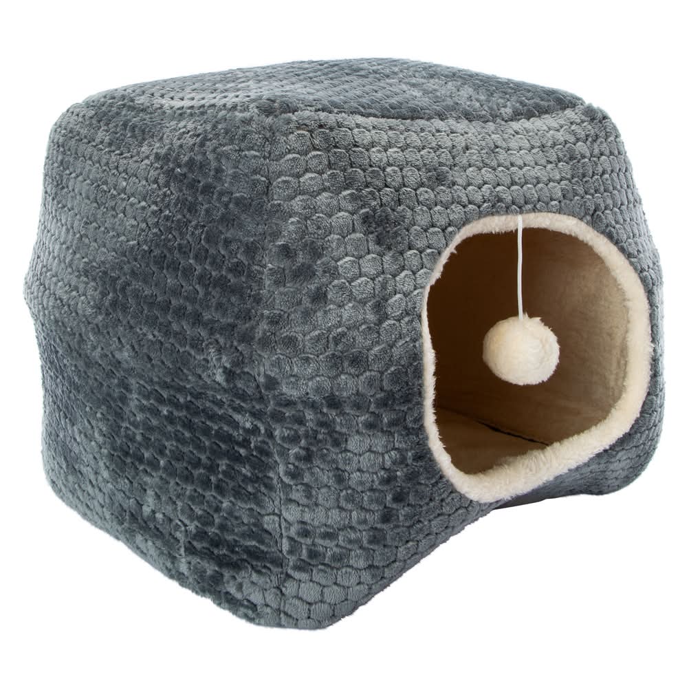 Cat Hut With Dangle Toy 16in x 14in Gray