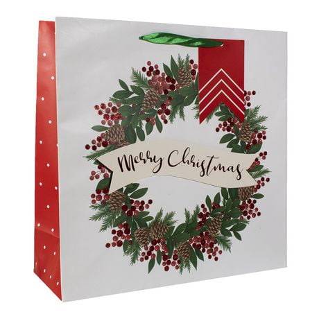 Holiday Time Large Square Wreath Christmas Gift Bag