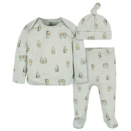 Gerber 3-Piece Baby Cap, Shirt & Footed Pant Set (Color: Green, Size: 0-3 Months)