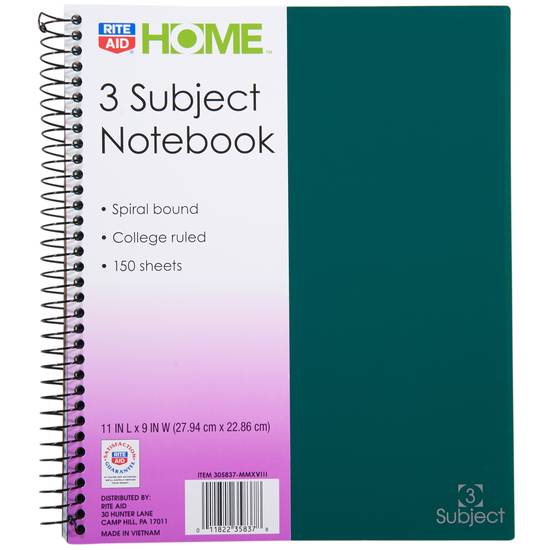 Rite Aid Home Three Subject Notebook 11" x 9" (1 ct)