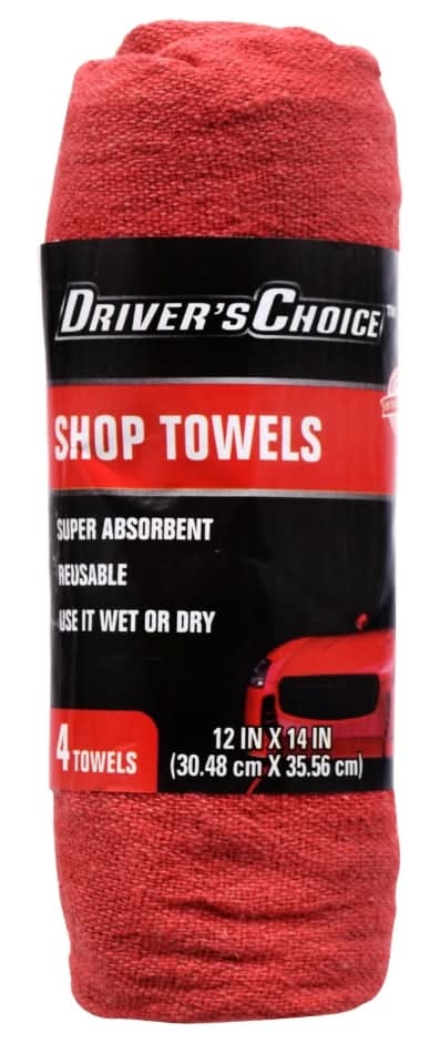 Driver's Choice Shop Towels, 12x14 in, Red (4 ct)