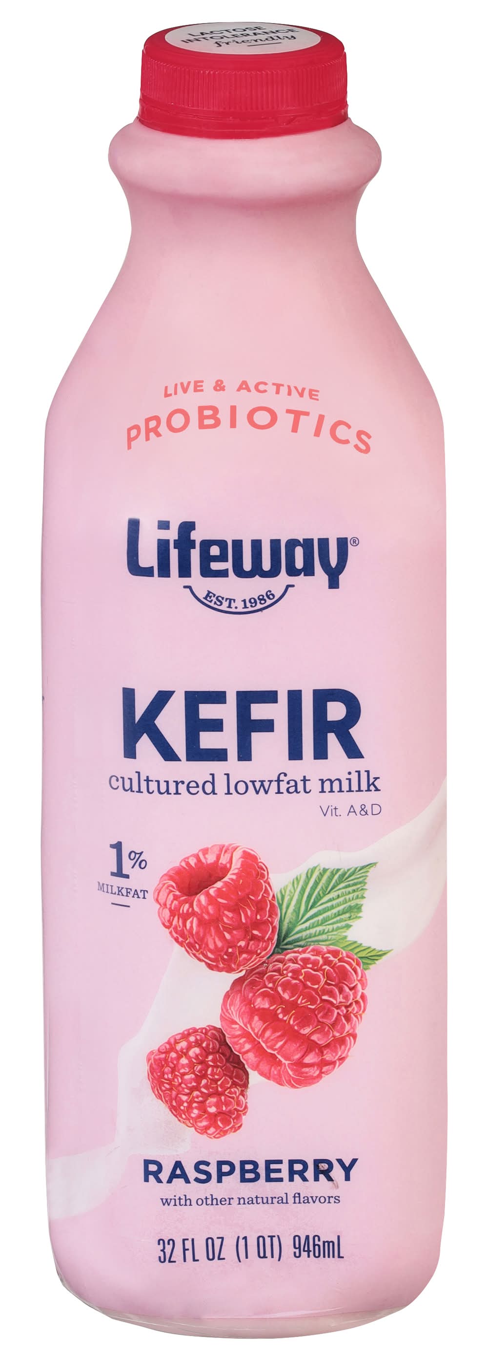 Lifeway Kefir Cultured 1% Lowfat Probiotic Milk, Raspberry (32 fl oz)