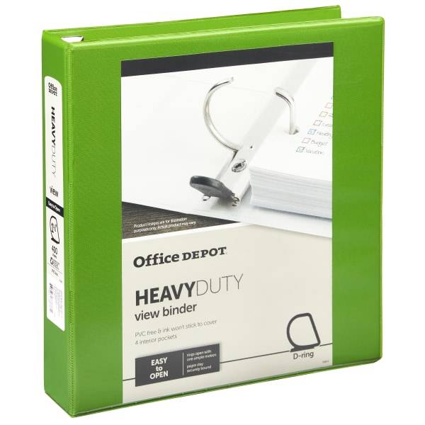 Office Depot 1 1/2" D-Rings, Army Green Heavy-Duty View 3-ring Binder,