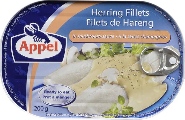 Appel · Mushroom Herring Filets, 200 g - Appel Filets de hareng a la sauce champignon, 200 g (Mushroom Herring - 200 g)