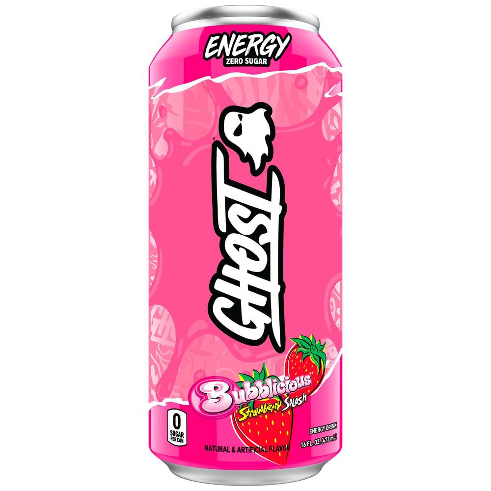 Ghost Zero Sugar Energy Drink (12 ct, 16 fl oz) (Bubblicious Strawberry Splash)