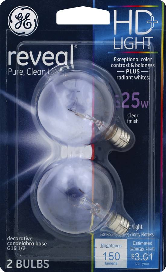 Ge 25w Reveal Clear Light Bulbs (2 ct)