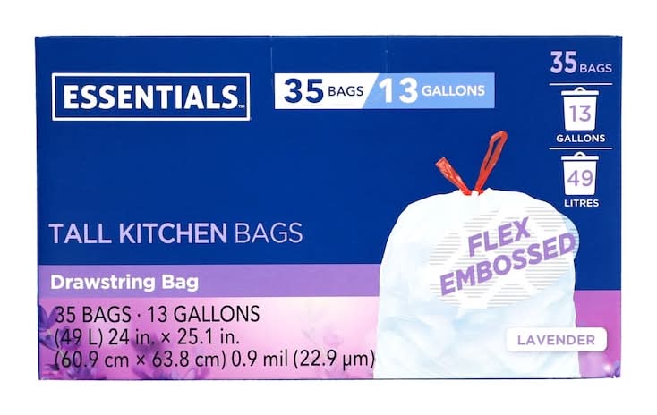 Essentials Tall Kitchen Drawstring Bag 13 Gallons, Lavender, 24x25.1 in (35 ct)