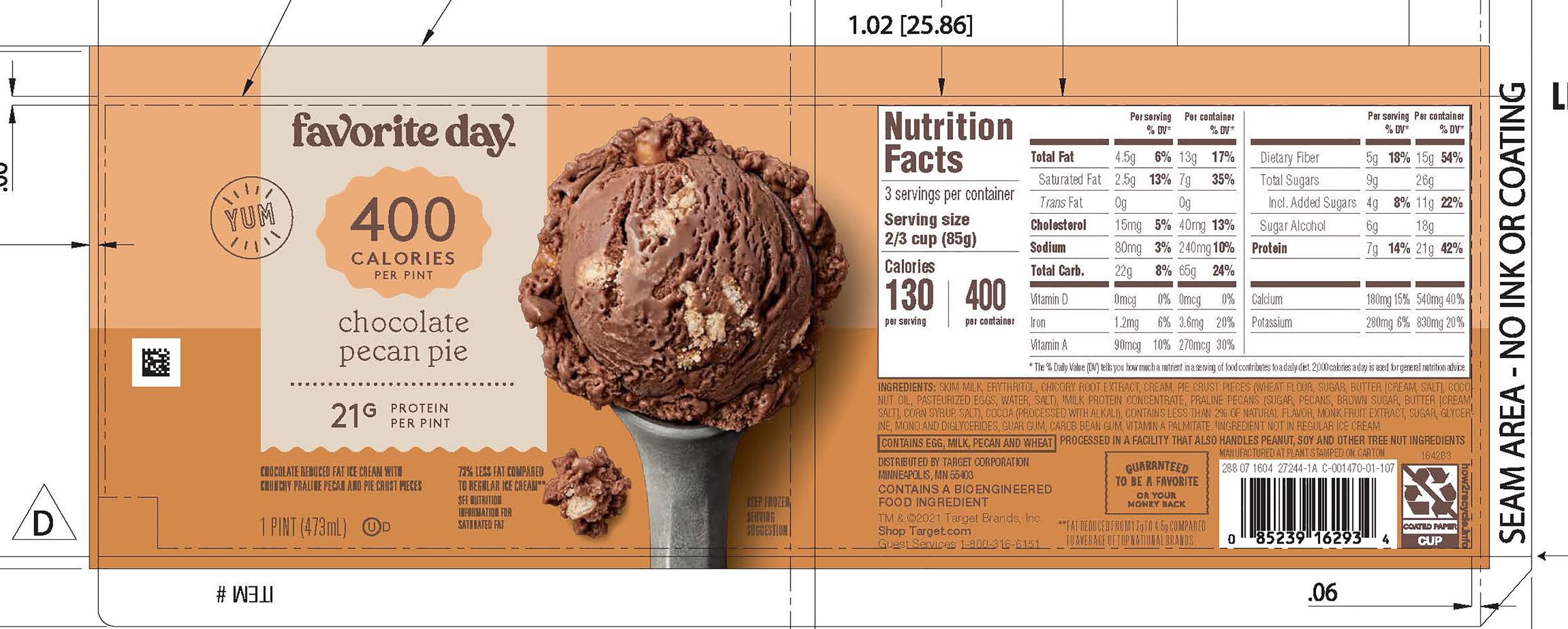 Favorite Day Reduced Fat Ice Cream, Chocolate Pecan Pie (16 oz)