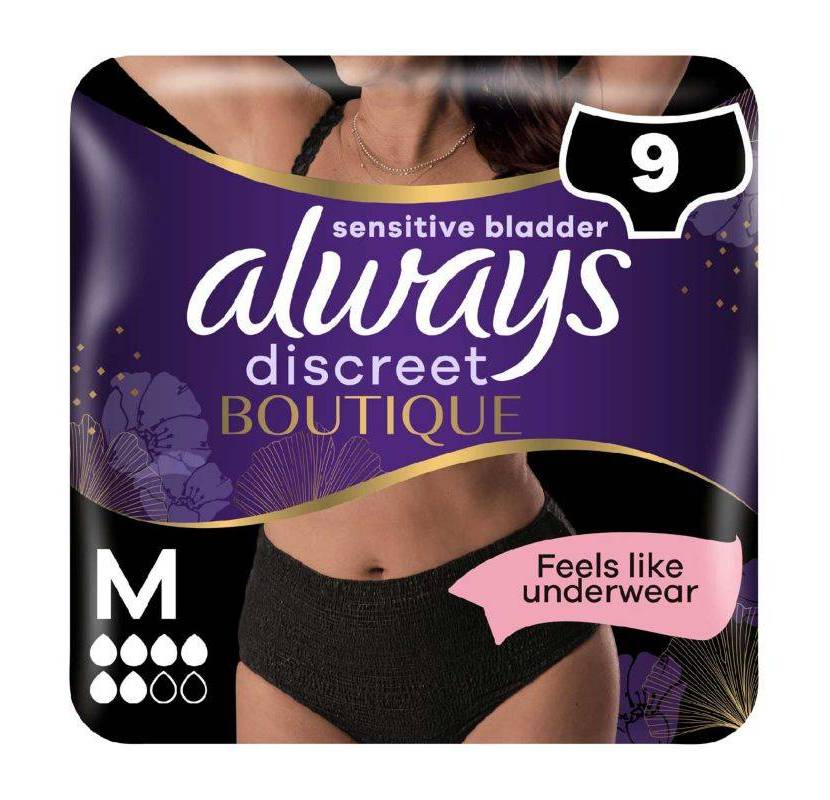Always Discreet Boutique Underwear Incontinence Pants Medium Black x 9