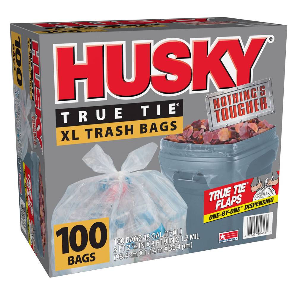 Husky True Tie XL Trash Bags, 45 Gallon, 100-count