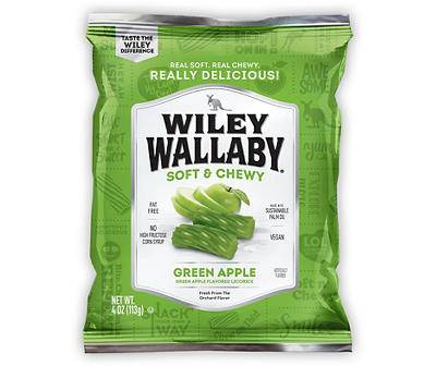 Wiley Wallaby Soft and Chewy Green Apple Licorice (4oz bag)