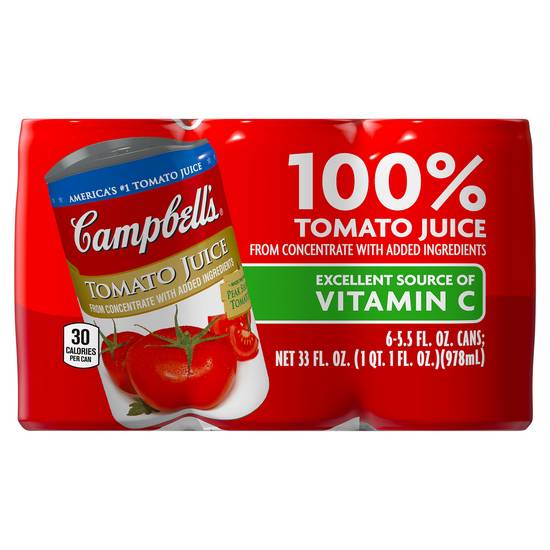 Campbell's 100% Tomato Juice From Concentrate (6 ct, 5.5 fl oz)
